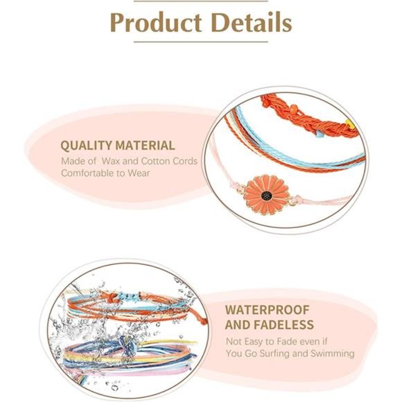 21 Pieces Surfer Bracelet Ocean Wave Adjustable Waterproof Friendship Bracelets - Picture 2 of 6